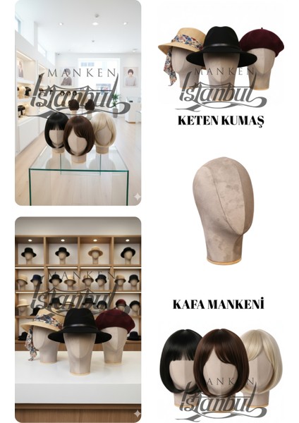 Bayan Kumaş Kaplı Polyester Kafa Mankeni Aksesuar Mankeni Şapka Mankeni Peruk Mankeni