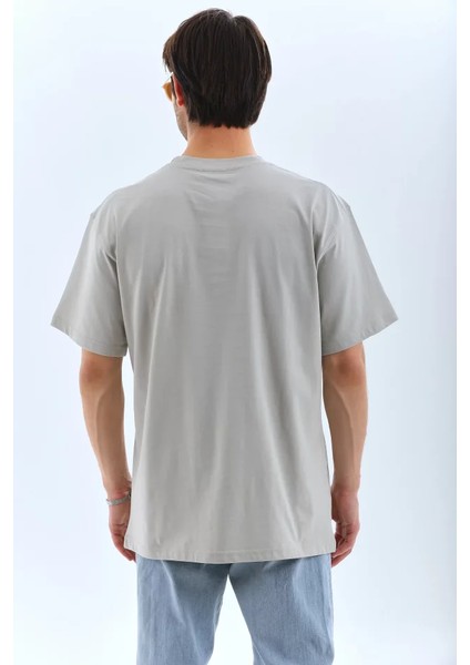 Unisex Oversize Taşlı Bisiklet Yaka T-Shirt - Gri fiyatları