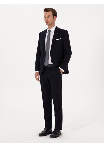 Erkek Lacivert Slim Fit %100 Yün Mono Yaka Basic Takım Elbise 50310082-VR033 fırsatları