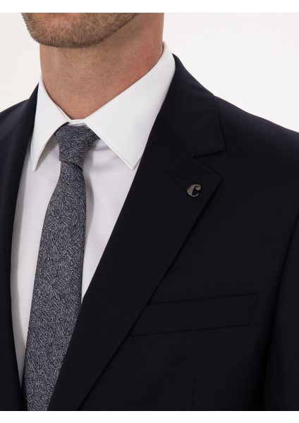 Erkek Lacivert Slim Fit %100 Yün Mono Yaka Basic Takım Elbise 50310082-VR033