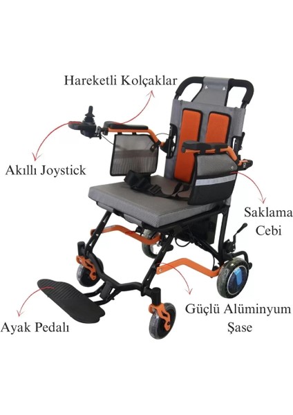 Poylin Akülü Tekerlekli Sandalye | Katlanabilir Şase, Uzaktan Kumandalı, 18 kg Ağırlık P204