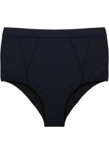 Nervur Dikişli Yüksek Bel Siyah Kadın Bikini Alt