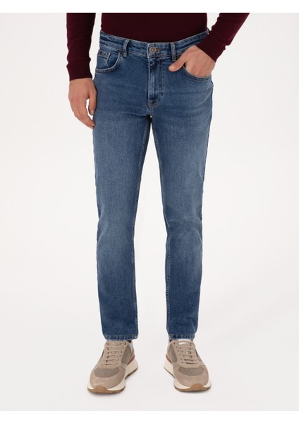Erkek Açık Mavi Slim Fit Pamuk Karışımlı Jean Pantolon 50313998-VR036