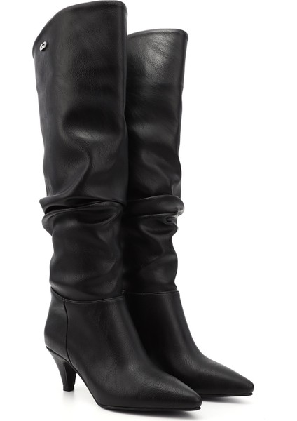 Kadın Siyah Sivri Burun Körüklü İnce Topuklu Çizme fiyatları