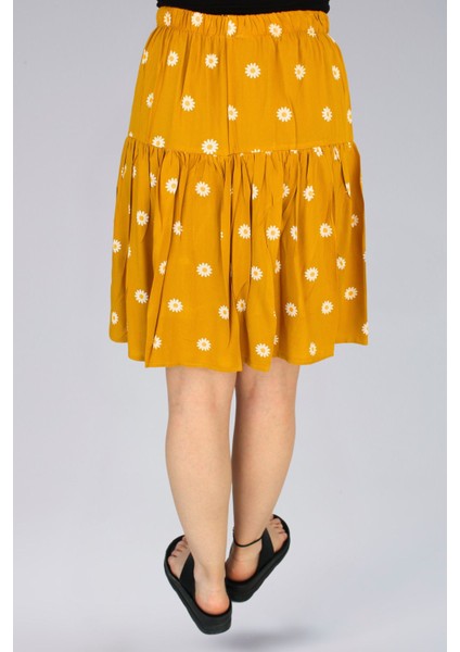 Sarı Viskon Kumaş Papatya Çiçekli Midi Boy Şort Etek modelleri