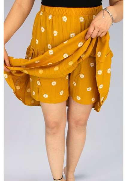 Sarı Viskon Kumaş Papatya Çiçekli Midi Boy Şort Etek indirimleri