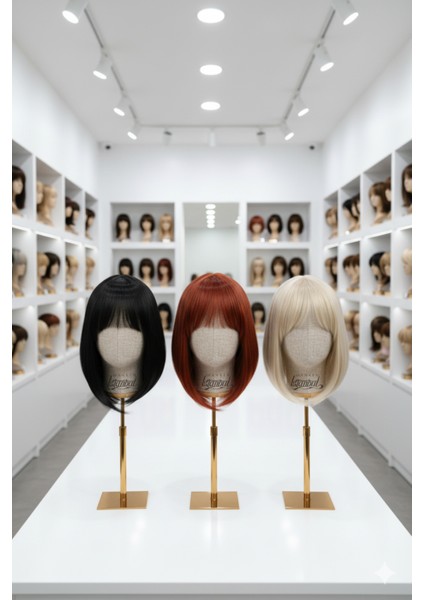 Kumaş Kaplı Gold Standlı Polyester Kafa Mankeni Aksesuar Mankeni Şapka Mankeni Peruk Mankeni modelleri