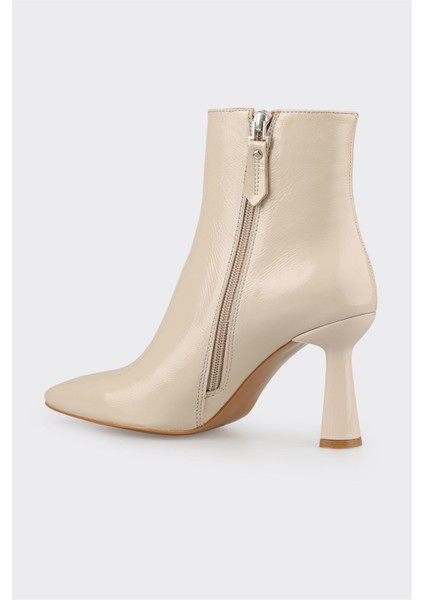 Bej Deri Kadın Topuklu Bot modelleri