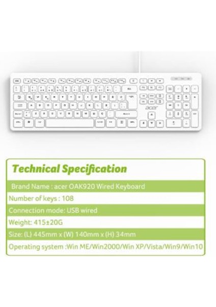 OAK920 Q USB Beyaz 1.8mt Kablolu Klavye-Tek Tuş Hesap Makinalı (Sessiz Tuş) fiyatları
