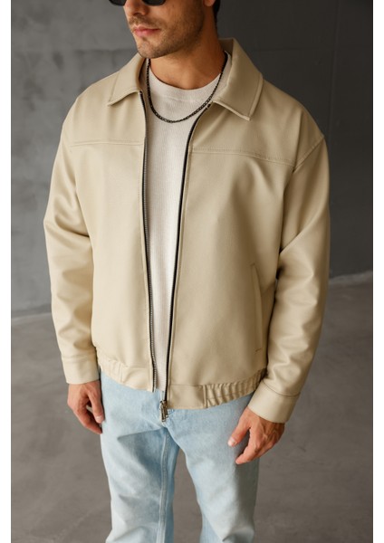 Oversize Unisex Içi Kürklü Deri Ceket