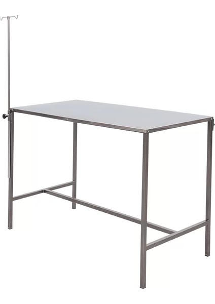 Veteriner Muayene Masası | Paslanmaz Çelik Tabla, Serum Askılı, Antibakteriyel Boyalı Gövde E-278/A