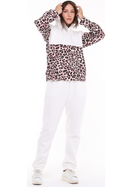 Kadın Leopar Desenli Üç Iplik Şardonlu Alt Üst Eşofman Takımı fırsatları