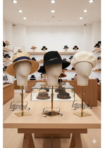 Kumaş Kaplı Gold Standlı Polyester Kafa Mankeni Aksesuar Mankeni Şapka Mankeni Peruk Mankeni fırsatları