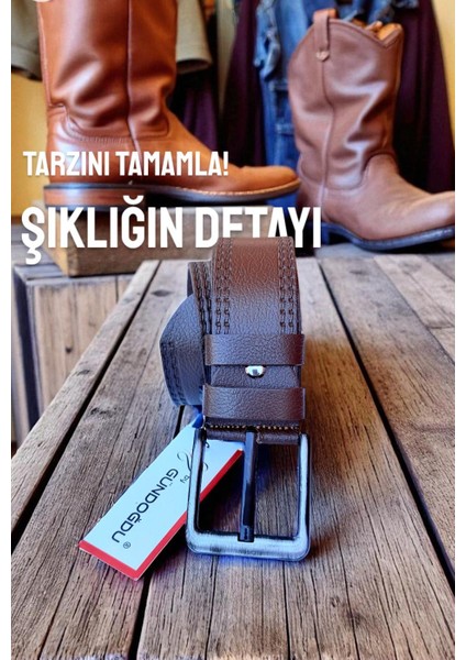 4.5cm Kahve Tek Kat Hakiki Manda Derisi Kot Kemeri