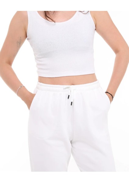 Üç Iplik Şardonlu Beyaz Eşofman Altı