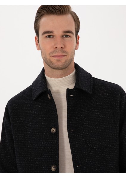 Erkek Lacivert Yün Karışımlı Flanel Kaşe Kaban 50311618-VR033 fiyatları