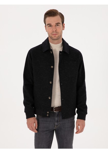 Erkek Lacivert Yün Karışımlı Flanel Kaşe Kaban 50311618-VR033 modelleri