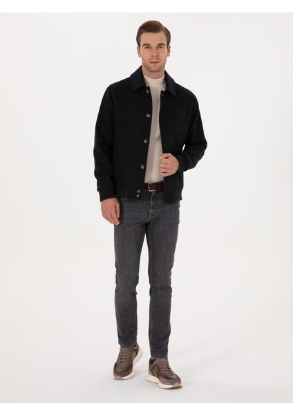 Erkek Lacivert Yün Karışımlı Flanel Kaşe Kaban 50311618-VR033 fırsatları