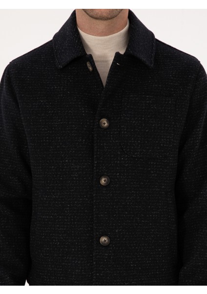 Erkek Lacivert Yün Karışımlı Flanel Kaşe Kaban 50311618-VR033