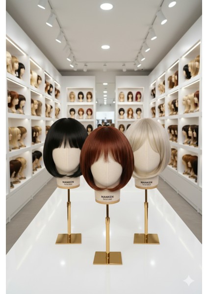 Kumaş Kaplı Gold Standlı Polyester Kafa Mankeni Aksesuar Mankeni Şapka Mankeni Peruk Mankeni modelleri