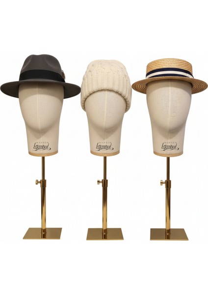 Kumaş Kaplı Gold Standlı Polyester Kafa Mankeni Aksesuar Mankeni Şapka Mankeni Peruk Mankeni fırsatları