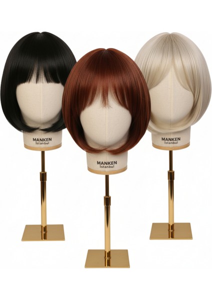 Kumaş Kaplı Gold Standlı Polyester Kafa Mankeni Aksesuar Mankeni Şapka Mankeni Peruk Mankeni indirimleri