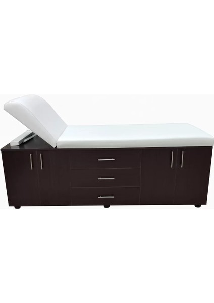 Ahşap Muayene Masası | 2 Dolaplı, 3 Çekmeceli ve Manuel Sırt Ayarlı Sağlam Yapı