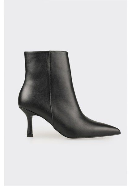 Siyah Deri Kadın Klasik Bot