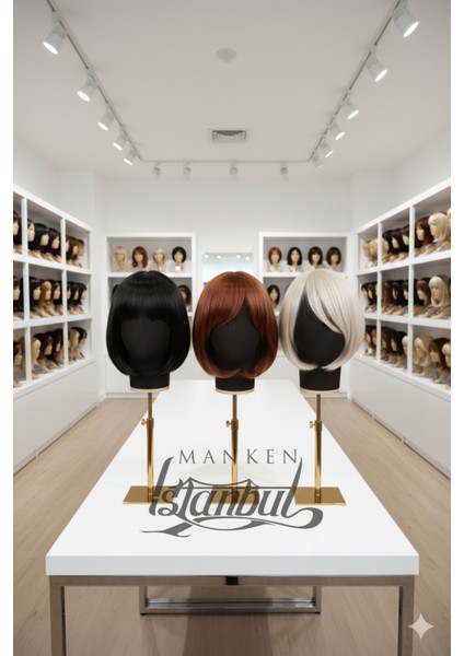 Kumaş Kaplı Gold Standlı Polyester Kafa Mankeni Aksesuar Mankeni Şapka Mankeni Peruk Mankeni modelleri