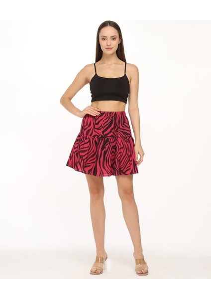 Şifon Krep Kumaş Pembe Zebra Desenli Şort Etek modelleri