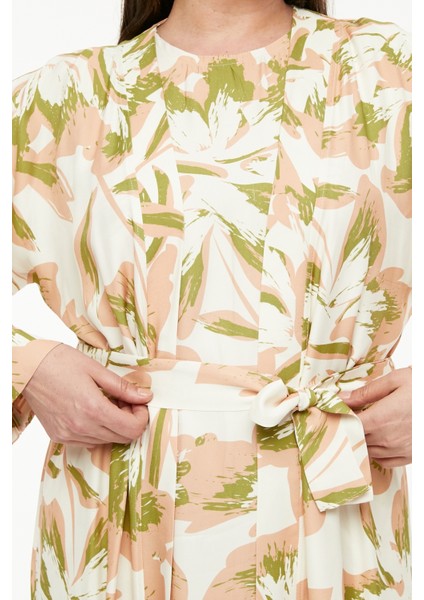 Pamuk Saten Kumaş Çiçek Desenli Abaya Takım