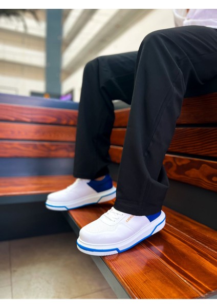 Signature Premium Bağcıklı Erkek Sneaker Beyaz Sax