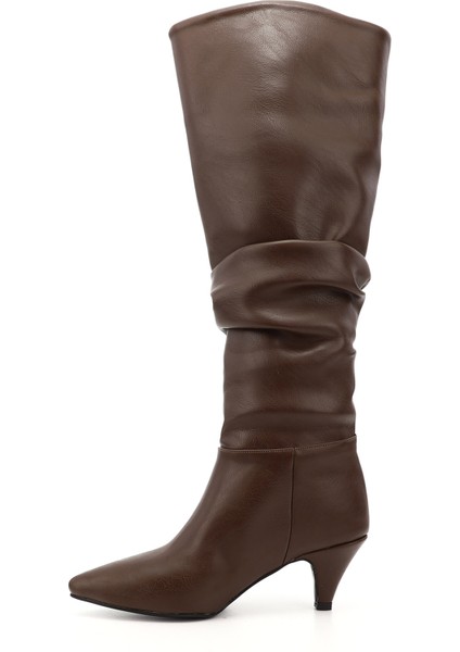 Kadın Kahverengi Sivri Burun Körüklü İnce Topuklu Çizme modelleri