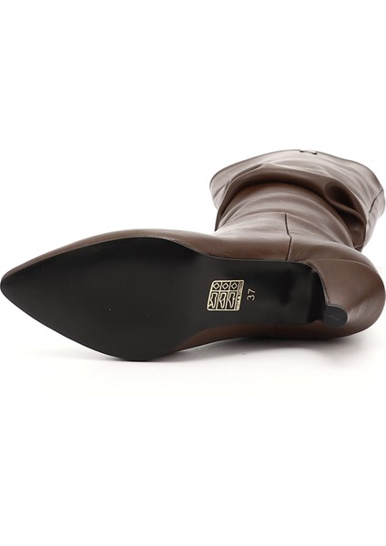 Kadın Kahverengi Sivri Burun Körüklü İnce Topuklu Çizme fırsatları