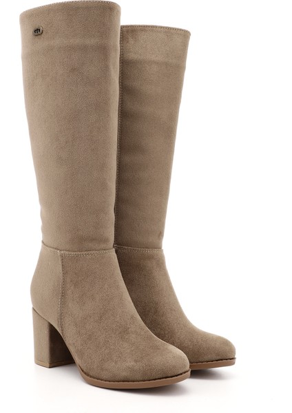 Kadın Vizon Süet Yuvarlak Burun Fermuarlı Kalın Topuklu Çizme fiyatları