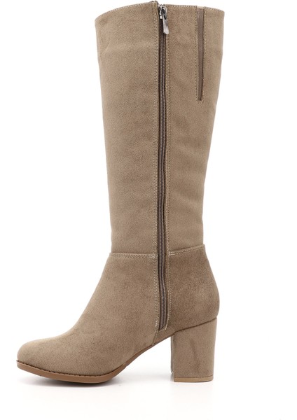 Kadın Vizon Süet Yuvarlak Burun Fermuarlı Kalın Topuklu Çizme modelleri