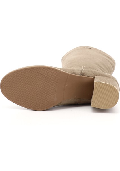 Kadın Vizon Süet Yuvarlak Burun Fermuarlı Kalın Topuklu Çizme fırsatları