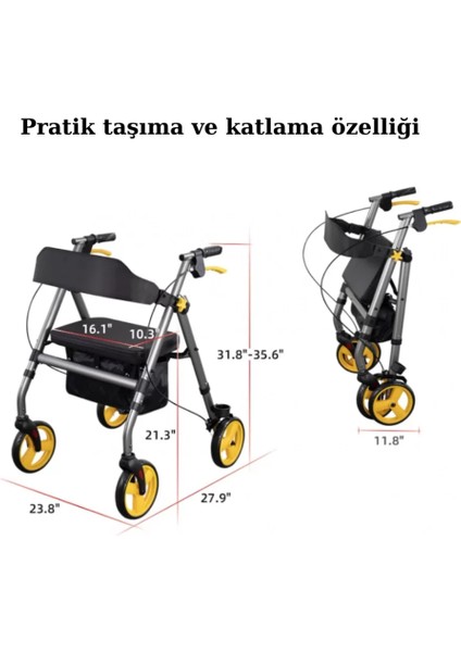 Poylin Ekonomik Rollatör | Katlanabilir Yapı, Oturma Alanı, Frenli Tekerlekli P581