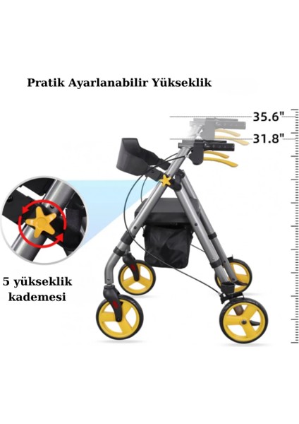 Poylin Ekonomik Rollatör | Katlanabilir Yapı, Oturma Alanı, Frenli Tekerlekli P581