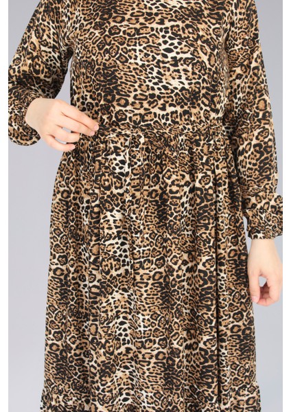 Leopar Desenli Viskon Kumaş Uzun Tesettür Elbise indirimleri