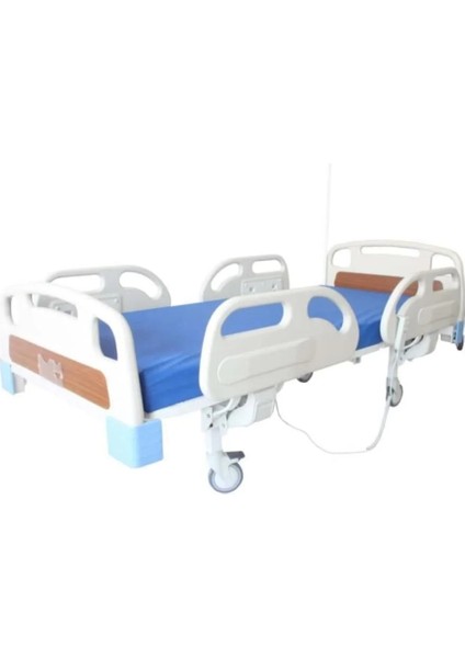 2 Motorlu Hastane Tipi Hasta Karyolası Full Abs | Komple Set, 10 cm Yatak ve Serum Askısı Dahil