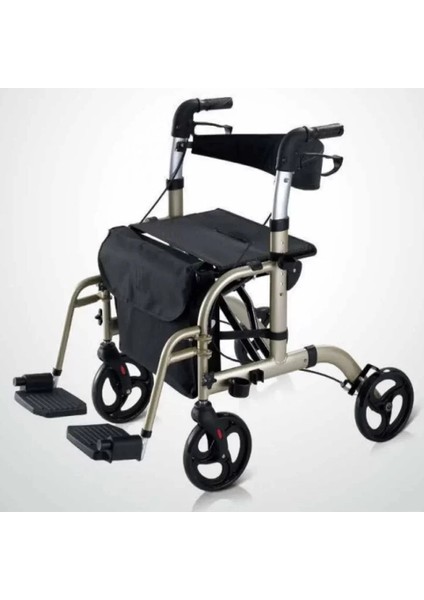 Poylin Pedallı (Ayaklı) Rolatör | Tekerlekli Sandalyeye Dönüşebilen Yapı, Çift Yönlü Oturma Alanı, Baston Tutuculu P777P