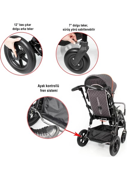 Wollex Trıo Cp Engelli Puseti | Ayarlanabilir Yapısı ve Katlanabilir Şasesiyle Taşınabilir Cp 8901-16 indirimleri