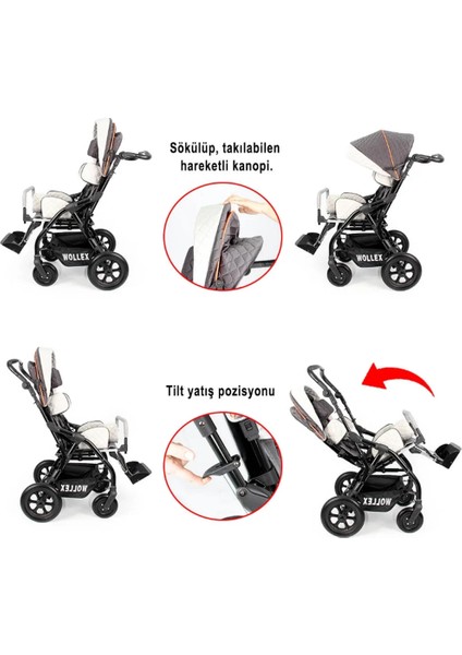 Wollex Trıo Cp Engelli Puseti | Ayarlanabilir Yapısı ve Katlanabilir Şasesiyle Taşınabilir Cp 8901-16