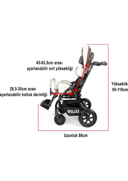 Wollex Trıo Cp Engelli Puseti | Ayarlanabilir Yapısı ve Katlanabilir Şasesiyle Taşınabilir Cp 8901-16