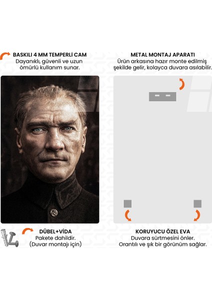 Istiklal – Mustafa Kemal Atatürk – Ata Sözü Cam Tablo fırsatları