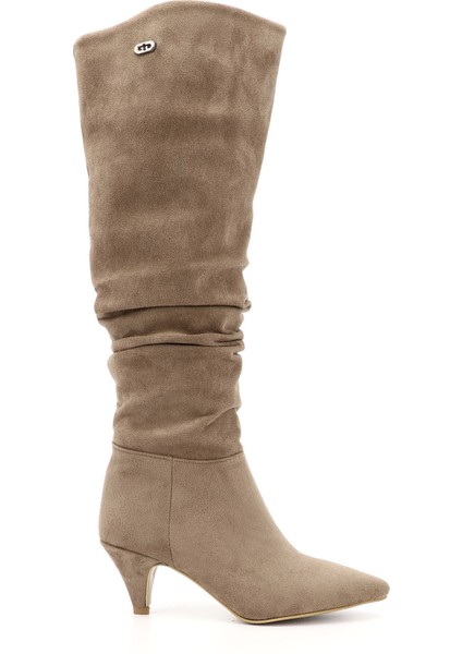 Kadın Vizon Süet Sivri Burun Körüklü İnce Topuklu Çizme