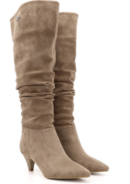 Kadın Vizon Süet Sivri Burun Körüklü İnce Topuklu Çizme fiyatları