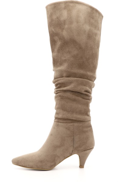 Kadın Vizon Süet Sivri Burun Körüklü İnce Topuklu Çizme modelleri