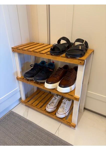 Ahşap Ayakkabılık 3 Katlı Ahşap Raf